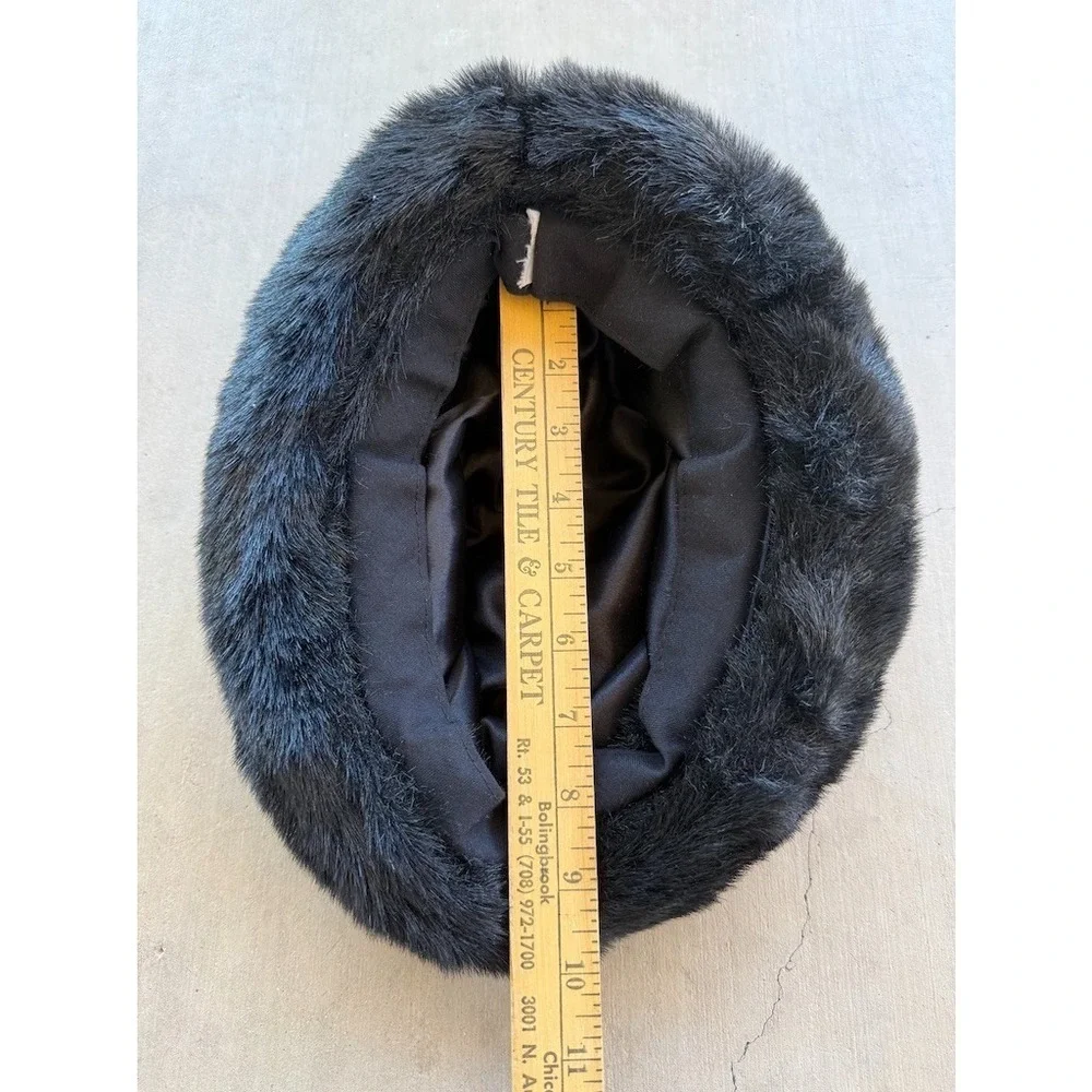 Vintage Faux Fur Bucket Hat Black Winter Soft Fluffy 90s Y2K Style - Picture 7 of 8
